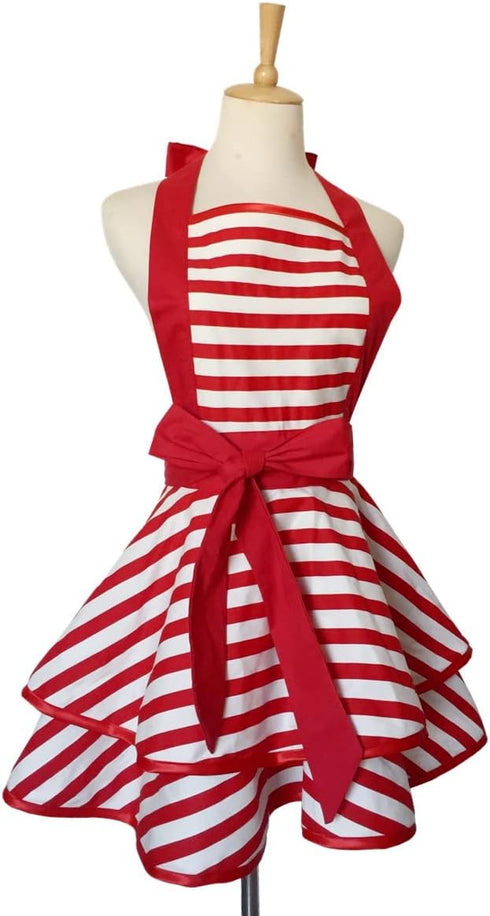 Violet Mist Cute Lovely Retro Aprons for Women Girls Ladies Sexy Vintage Aprons Christmas Apron Red Striped Vintage 50s Apron kawaii Cooking Kitch...
