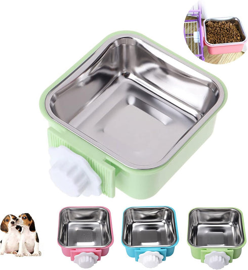 Love Dream Crate Dog Cat Bowls, Removable Stainless Steel Hanging Pet Cage Bowls Kennel, Food Water Feeder Bowls with Bolt Holder for Puppy Cat Ra...