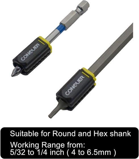 2-Piece Self-Adjusting Bit Magnetizer Ring/Demagnetizer for 5/32 to 1/4 Inch(4 to 6.5mm) Hex and Round Shank, Screwdriver Bit Drive Holder, Powerf...