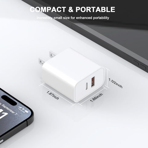 iPhone 15 Charger Fast Charging, 2 Pack 20W Dual Port PD+QC3.0 Wall Charger Block with 10FT Long USB C to C Charger Cable Compatible for iPhone 15...