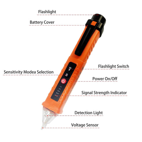 Voltage Tester, Non-Contact Voltage Detector, Electrical Tester, 3 Ranges AC 12V/48V/70V-1000V, Live/Null Wire Tester with Buzzer Alarm and Flashl...