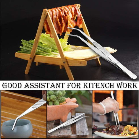 Kitchen Tweezers Stainless Steel 8 Inch Long Tweezers Tongs, Heavy Duty large food tweezers with Precision Serrated Tips for Cooking(8" Straight)...