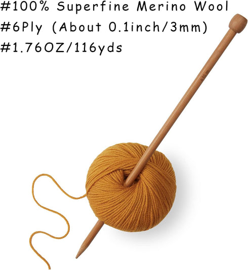 100% Merino Wool Yarn, 6-Ply Luxurious and Soft Yarn for Hand Knitting & Crocheting, 1.76 OZ/50g, 127 yds/116 Meters (Pumpkin, 1 Ball)...