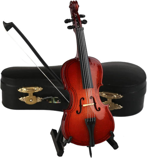 Dselvgvu Wooden Miniature Cello with Stand,Bow and Case Mini Musical Instrument Miniature Dollhouse Model Home Decoration (5.51"x1.97"x0.63")...