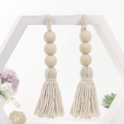 Garneck Wood Bead Garland,Farmhouse Tassels Beads, Rustic Country Decor Prayer Beads for Home Door Knob Christmas Decoration (1 Pack) (1pack) (8pa...