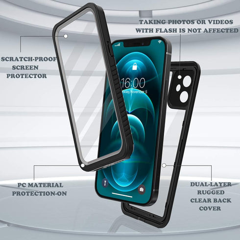 Diverbox for iPhone 12 Waterproof Case,Waterproof Shockproof Dustproof IP68 Full-Body Hard Case Built-in Screen Protector Underwater Outdoor Water...