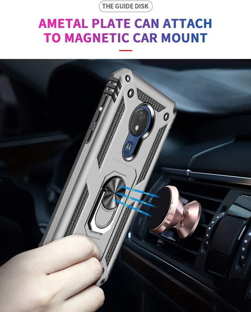 Military Grade Drop Impact for Motorola Moto G7 Power Case Moto G7 Supra Case 360 Metal Rotating Ring Kickstand Holder Magnetic Car Mount Armor Sh...