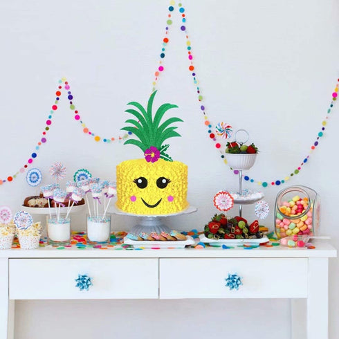 Palksky Glitter Big Pineapple Cake Topper Set With Eyes, Dimple, Mouth/Tropical Hawaiian Aloha Luau Themed Party Cake Decoration Supplies for Birt...