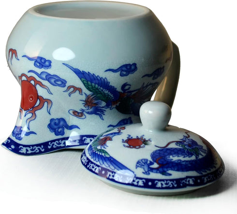 Yxhupot Teapot 15oz Blue White Porcelain China Stainless Steel Infuser Dragon and Phoenix (cihu long)...