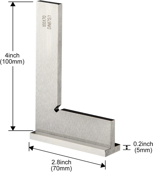 Precision Machinist Square 4 Inch Engineer Square 90 Degree Right Angle Ruler Ground Hardened Steel with Seat 4 x 2.8 Inch...