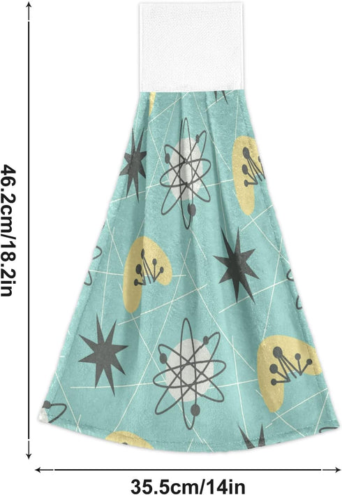 Mid-Century Modern Pattern Hanging Kitchen Towels 2 Pieces 1950s Retro Style Atomic Hand Bath Yowels Dish Towels Tie Towel Tea Towels for Bathroom...
