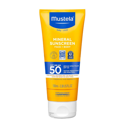Mustela Baby Mineral Sunscreen Lotion SPF 50 Broad Spectrum - Face & Body Sun Lotion for Sensitive Skin - Water Resistant & Fragrance Free - Regul...