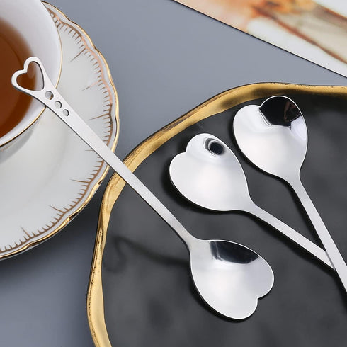 10-Piece Heart-Shaped Stainless Steel Dessert Spoon Set for Home, Restaurant, Cafe, and Bar - Elegant Design, Multi-Functional Usage, and Durable ...
