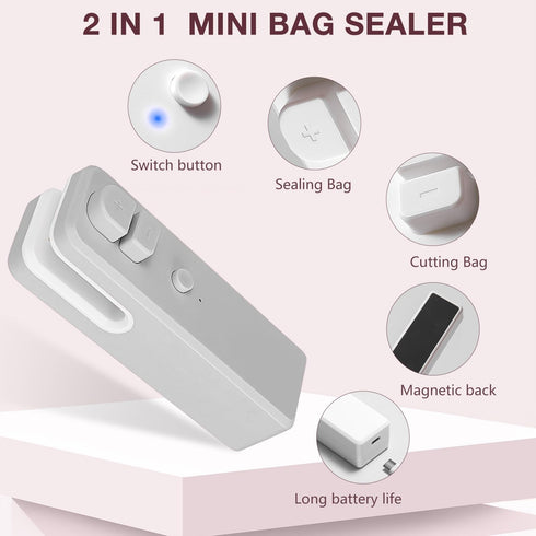 Mini Bag Sealer, 2024 Upgrade USB rechargeable Bag Sealer 2 in 1 Bag Sealer and Cutter Magnetic USB Rechargeable Mini Sealing Machine Heat Seal To...