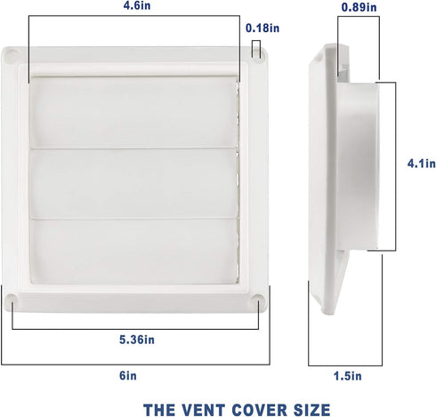 4 Inch White Plastic Louvered Outdoor Vent Cover With Stainless Steel Grille Screen for Dryer, Exhaust Vent cover Widely Used for Dryers and Houses Wall to Keep Rain, Snow, Wind or Birds