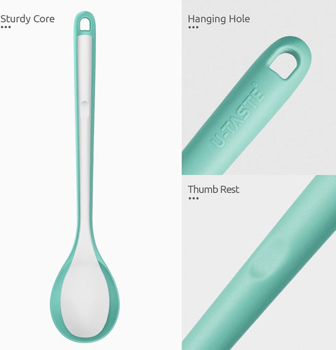 13.3" Solid Cooking Spoon: U-Taste 600ºF Heat Resistant Kitchen Mixing Spoon, Food Grade Nonstick Long and Large Rubber Soup Utensil for Serving, ...
