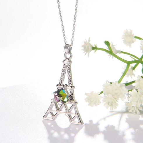 Paris Eiffel Tower Charm Pendant Necklace For Women Rose Gold/Platinum Plated Jewelry Crystal Necklaces...
