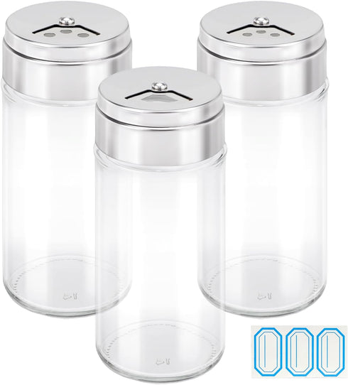 Segarty Spice Jar with Shaker Lids, 3 Pack 4 oz Glass Spice Jars with Adjustable Pour Large Holes, Empty Storage Seasoning Containers Spices Bottl...