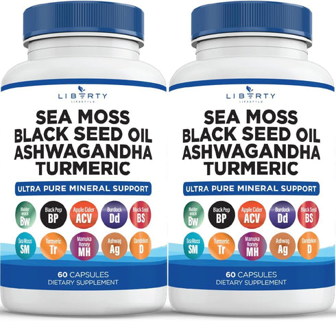 Sea Moss 3000mg Black Seed Oil 2000mg Ashwagandha1000mg Burdock 1000mg Root Mineral Support (120)...