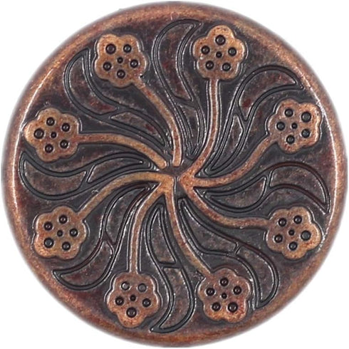 Bezelry 12 Pieces Flower Flourish Dark Copper Color Metal Shank Buttons. 20mm (3/4 inch) (Dark Copper)...
