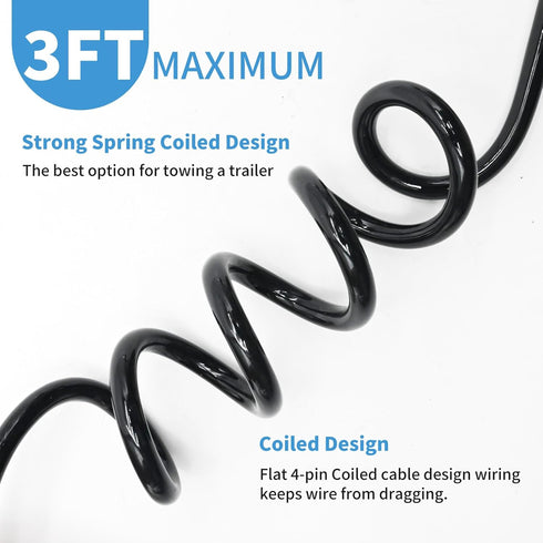 4 Way Flat Trailer Extension Coiled Cable 3 Feet Male and Female Wiring Harness Adapter Extension Wiring Cable with Dust Cover Plug & Play Connect...