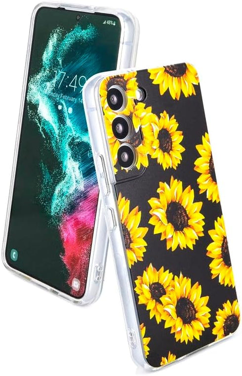 Phone Case Compatible with Galaxy S22 Case,Black Sunflower Pattern Cute Floral Case Soft TPU Back Cover for Samsung Galaxy S22 6.1 Inch...