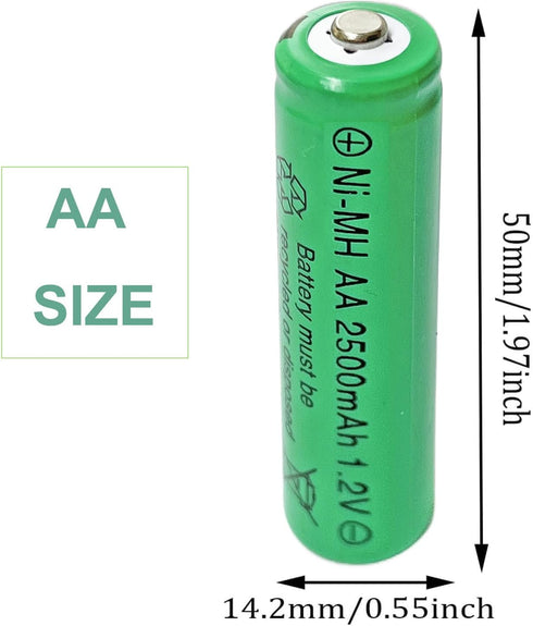 12 Packs High Performance Ni-MH 1.2V AA 2500mAh Rechargable Batteries for Solar Garden Lights, Remotes, Mice...