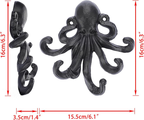 Sumnacon 6 Inch Cast Iron Octopus Coat Hook - Rustic Metal Wall Rack for Key Towel Bag, Hat Scarf with Screws, Decorative Duty Clothing Hanger for...