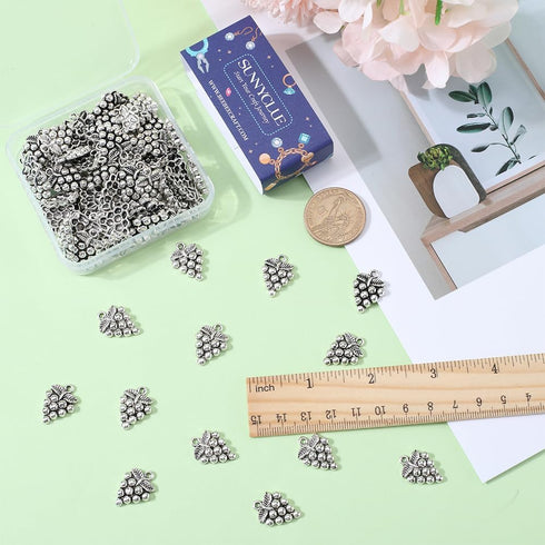 SUNNYCLUE 1 Box 100Pcs Grape Charms Bulk Silver Vintage Charms Alloy Metal Tibetan Mini Cute Fruit Charm for Jewelry Making Charms Women DIY Neckl...