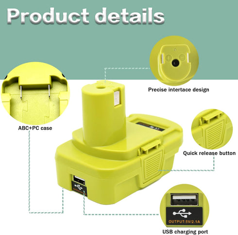 DM18RL Battery Adapter for Dewalt to Ryobi Battery Adapter, Convert Dewalt 20V Llithium Battery to Ryobi 18V P107 P108 Battery with 5V 2.1A MAX US...