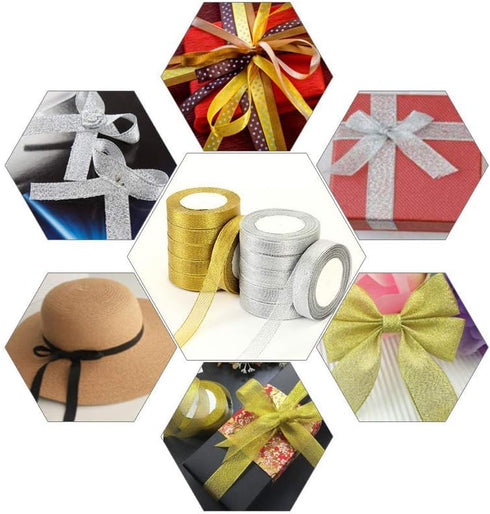 YAKA 2 Rolls 4/5 Inch 50 Yards Polyester Yarn Metallic Glitter Ribbon for Holiday Wedding Birthday Party Decoration Gift Wrapping (Black and Gold,...