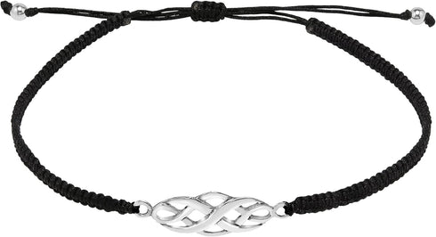 AeraVida Celtic Infinity Knot Rope Sterling Silver Charm on Black Adjustable Bracelet...