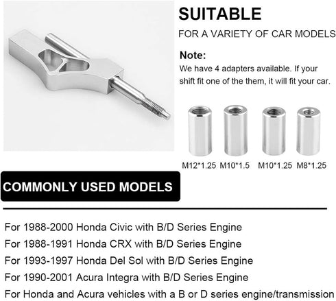 Sporacingrts Adjustable Short Shift Extension Shifter Knob with Adapters Compatible with Civic Integra CRX (Silver)...