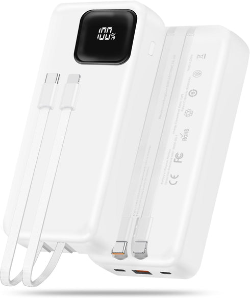 Portable Charger, 20000mAh Power Bank with 2 Built-in Cables, 22.5W Fast Charging with Screen, Travel Battery Pack for i Phone, i Pad, Samsung, Go...