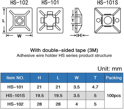 XHF 100 PCS 3/4" Black Self Adhesive Cable Zip Tie Mounts Wire Cable Clips Holders Management Anchors Organizer Holders Squares(HS-101S)...