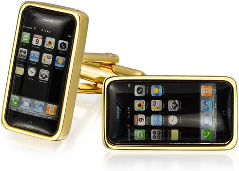 Computer Greek USB Texting @ Black Smart Phone Cufflinks For Men Executive Graduation Gift Bullet Hinge Back Gold Plated Stainless Steel...