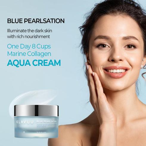 BLUE PEARLSATION ONE DAY 8 CUPS AQUA CREAM–Cooling Effect & Light Weight Texture, Hypoallergenic Soothing & Wrinkle Care Cream with Niacinamide, M...