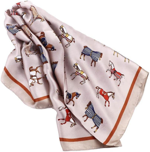 Square Scarf 1PC Retro Elegant Horse Print Silk Neck Scarf Women Square Hair Scarves Head Band Shawls Wraps Neckerchief Beach Sunscreen Headscarf...