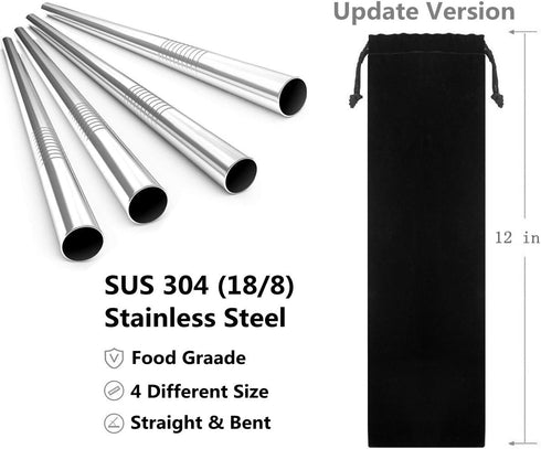 Reusable Stainless Steel Drinking Straws, 20 Pcs 4 Size - 6.3'' 7.1'' 8.5'' 10.5'', BPA Free Long Short Smoothie Drinking Curved Bent Straws with ...