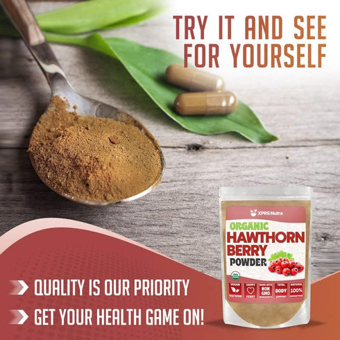 XPRS Nutra Organic Hawthorn Berry Powder - Premium USDA Organic Hawthorne Berry Powder for Cardiovascular Support - Vegan Friendly Hearth Health S...