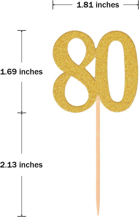 Donoter 50pcs 80th Cupcake Toppers Gold Glitter Number 80 Cake Picks for Birthday Anniversary Party Decoration...