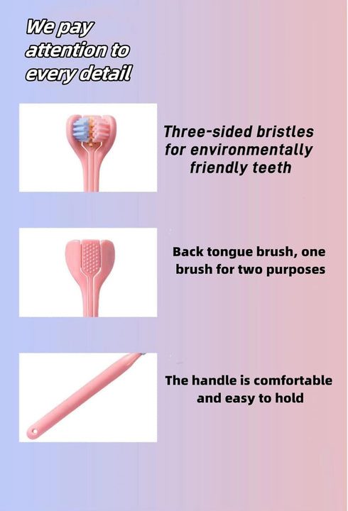 4-piece set of 3-sided toothbrush for adults, soft bristle toothbrush for comprehensive care of teeth and gums, suitable for adults and youth (pin...