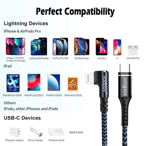90 Degree iPhone Charger Fast Charging Cable 2Pack 10ft 6ft USB C to Lightning Right Angle Black......