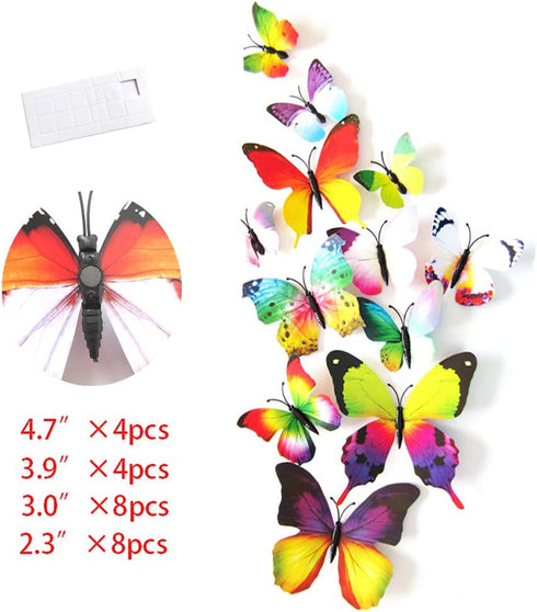 Somotersea 24PCS 3D Butterfly Wall Decal Removable Refrigerator Magnets Stickers Decor for Kids Room Decoration Home and Bedroom Art Mural Rainbow...