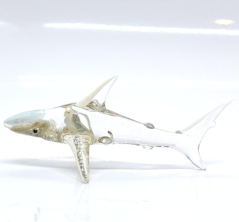 Shark Miniature Tiny Figurines Animals Hand Painted Blown Glass Art Sea Collectible Gift Decorate (Clear Silver)...