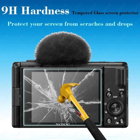 Screen Protector for Sony ZV-1F Vlog Camera & Lens Cap Cover 0.3mm 9H Hardness Tempered Glass Cover Anti-Scrach Anti-Fingerprint Anti-Dust Anti-Bu...