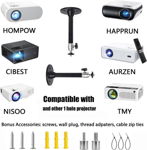 2-Be-Best Mini Projector Mount Projector Ceiling Mount Black 7.9 in / 20 cm 360° Adjustable Projectors Wall Mounts Hanger Holder for LED LCD Video...