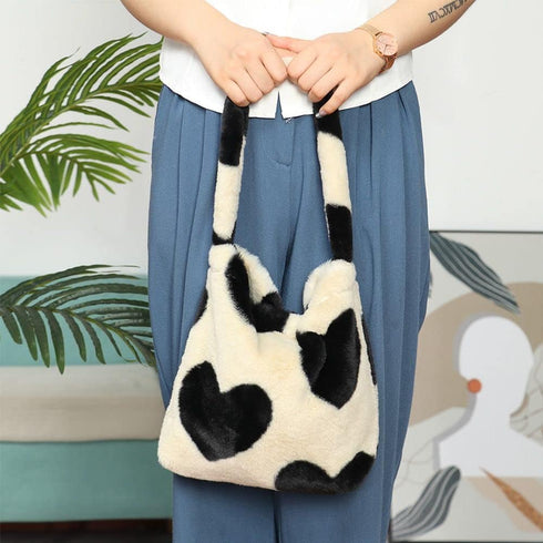 Fluffy Shoulder Bag, Women Girls Large Cute Handbag, Plush Ladies Tote Bag Furry Purse...