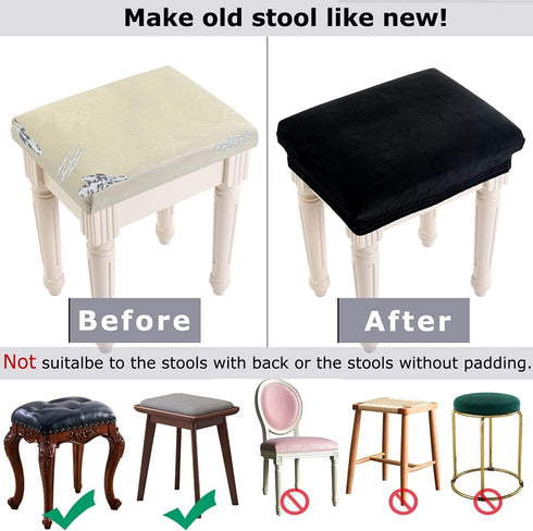 SINOSSO Soft Velvet Vanity Bench Cover, (15"- 19.5") L x (11.8"- 15.7") W Stretch Washable Rectangle Saddle Bar Stool Slipcover, (XS, Black)...