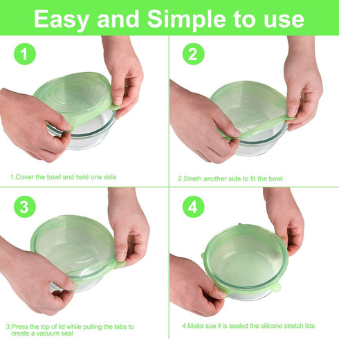 Silicone Stretch Lids, 12 Pcs Silicone Lids, 6 Sizes BPA-free Silicone Bowl Covers Reusable for Cups, Bowls and Dish, Flexible, Round and Rectangl...